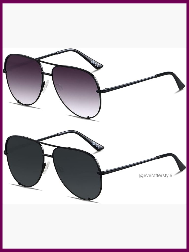 Oversized Aviator Sunglasses With Uv400 Protection, Metal Frame